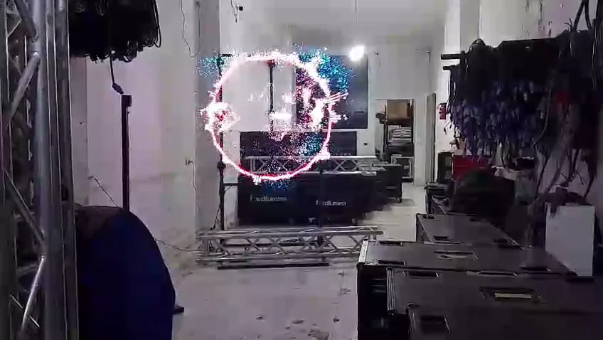 Circular hologram visual displayed on a single fan installation