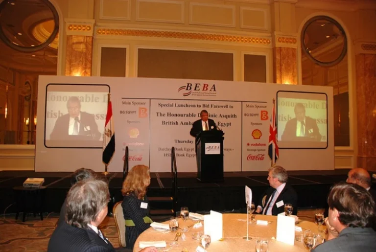 British Egyptian Business Association (BEBA) Conference – Professional LED Displays Conference Audiovisual Solutions Professional Event Lighting Technical Installation & On-site Support by Hyper Sonic Egypt